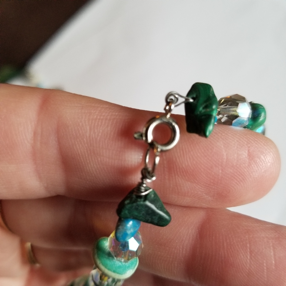 Handmade necklace with malachite and turquoise silver beaded southwestern - Picture 15 of 17